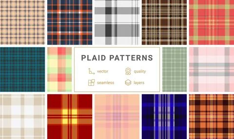 Seasonal plaid pattern set inspired by sunny vacations. Suitable for dresse.. Stock Illustration