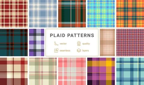 Seasonal plaid pattern set inspired by sunny vacations. Suitable for dresses, Stockillustratie