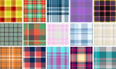 Seasonal plaid pattern set for New Year stationery. Tartan backgrounds suit.. Stock Illustration