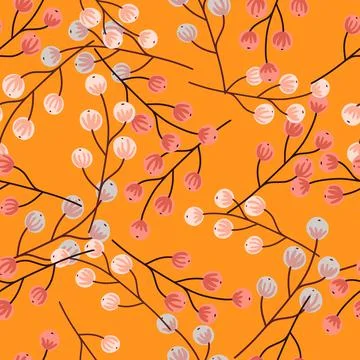 Seasonal seamless pattern with fall abstract random berries ornament. Bright  Stock Illustration