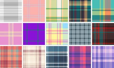 Seasonal tartan pattern pack for decor branding. Autumn plaid textures enhanc Stock Illustration