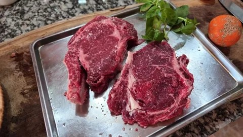 Seasoned Raw Beef Steaks Ready for Argentine Barbecue Stock Footage 343882874