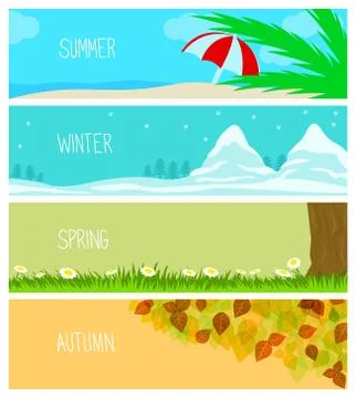 Seasons, Backgrounds, Summer, Winter, Spring, Autumn Illustrazione stock