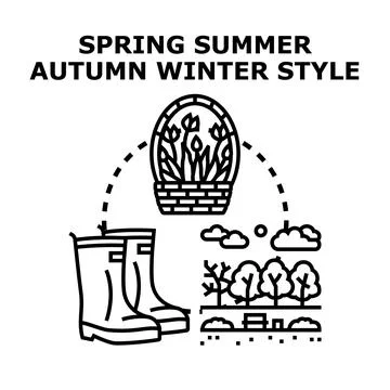 Seasons changing style concept with basket and boots Stock Illustration