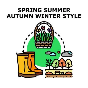 Seasons changing style concept with basket and boots Stock Illustration