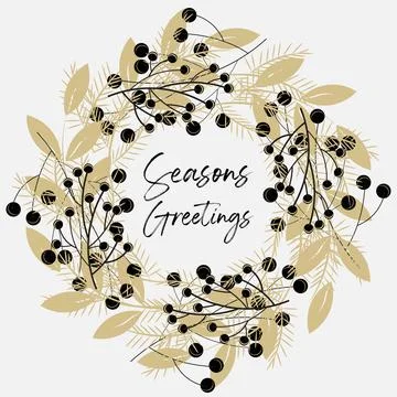 Seasons Greatings wreath vector pattern on a light background Stock Illustration