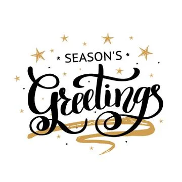 Season's Greetings brush calligraphy vector banner golden and black stars color 스톡 일러스트