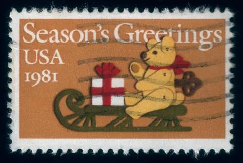 Season's greetings. christmas postage stamp, 1981 Stock Photos