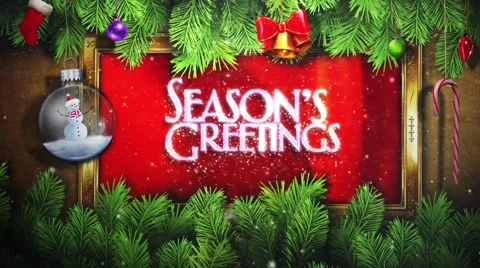 Seasons Greetings with Pine Branches and Ornaments Stock Footage 57097194