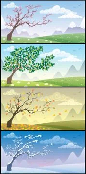 Seasons Landscapes Stock Illustration