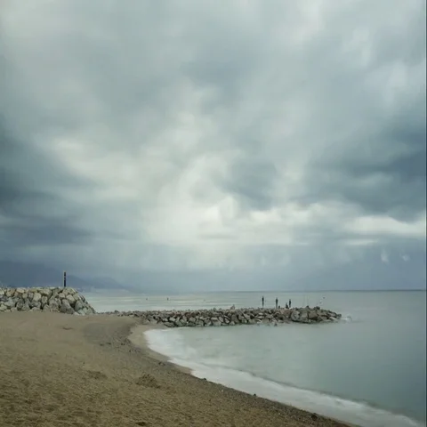 Seastorm is comming on the beach at Barcelona, Spain. 스톡 동영상 69540131