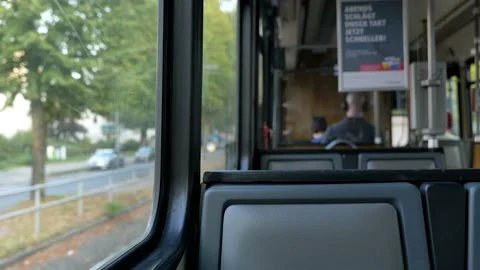Seat on the moving Light rail tram. Stock Footage 139845366