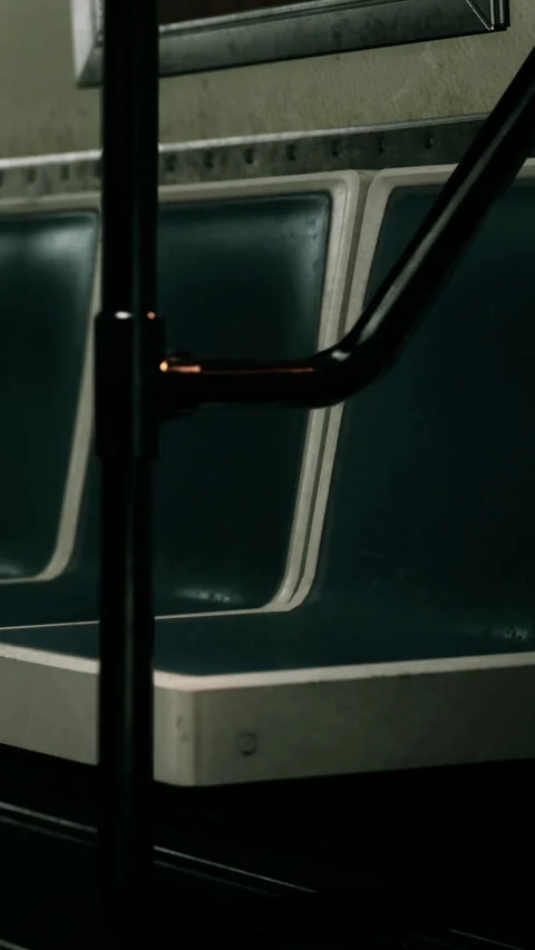 Seat on a subway train at a station during the afternoon rush hour Stock Footage 342174592