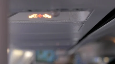 Seatbelt Sign Bumpy Flight Stock Footage 89342302