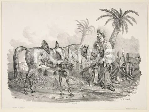 Seated Arab holding the Bridle of an Arabian Horse. Artist: Carle ...