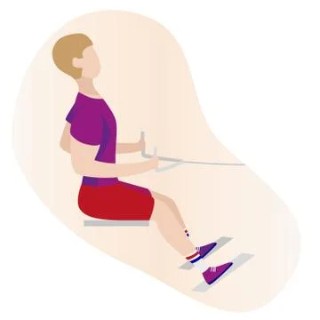 Seated Cable Rows Flat vector illustration. Fitness man Ilustración de archivo