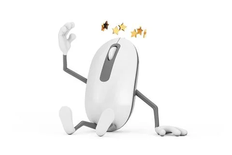 Seated Computer Mouse Cartoon Person Character Mascot with Stars Around Hea.. 스톡 일러스트