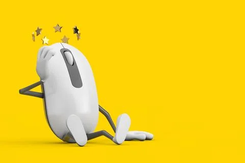 Seated Computer Mouse Cartoon Person Character Mascot with Stars Around Hea.. Stock Illustration