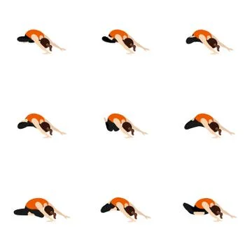 Seated diagonal lean and twist yoga asanas set Stock Illustration