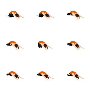 Seated diagonal twist and lean yoga asanas set Stock Illustration