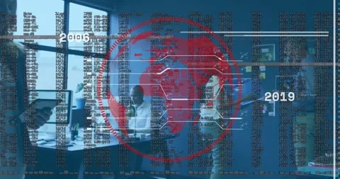 Seated man glancing at wall sparking team lead guiding timeline as charts Stock Footage 333904319