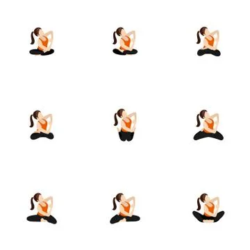 Seated side bend and twist yoga asanas set Stock Illustration