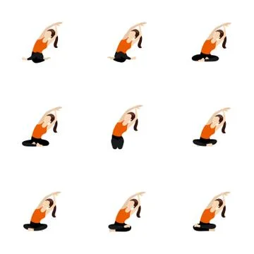 Seated side bend with an arm extension yoga asanas set Stock Illustration
