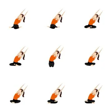 Seated side bend with parallel hands stretch yoga asanas set Stock Illustration