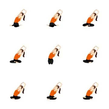 Seated side bend stretching both hands yoga asanas set Stock Illustration