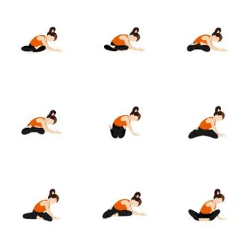 Seated side lean and twist yoga asanas set Stock Illustration