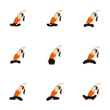 Seated side lean with an arm extension yoga asanas set Stock Illustration