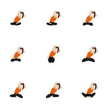 Seated side lean with hands behind a head yoga asanas set Stock Illustration