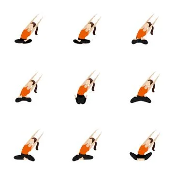 Seated side lean with parallel hands stretch yoga asanas set Stock Illustration