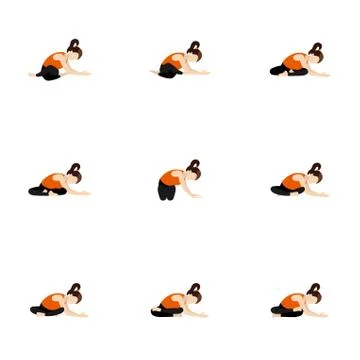 Seated side twist and lean yoga asanas set Stock Illustration