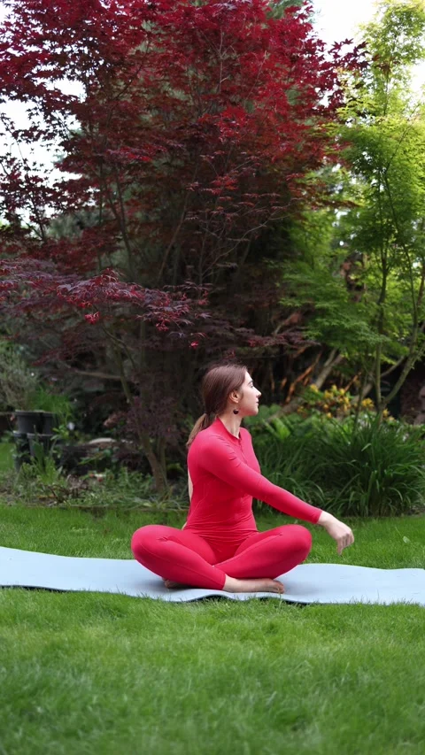 Seated spinal twist in park Видео 336529195