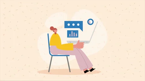 Seated woman using laptop computer portable Video stock 232654880