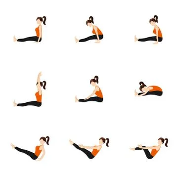 Seated yoga poses set Stock Illustration
