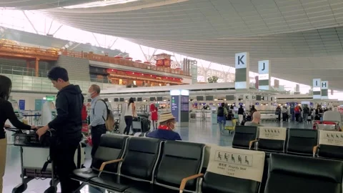 Seating Area and Modern Architecture Inside of The Departure Hall of Haneda Stock Footage 269158062
