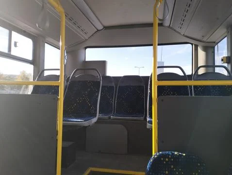 Seating area inside the Bus transport Stock Photos