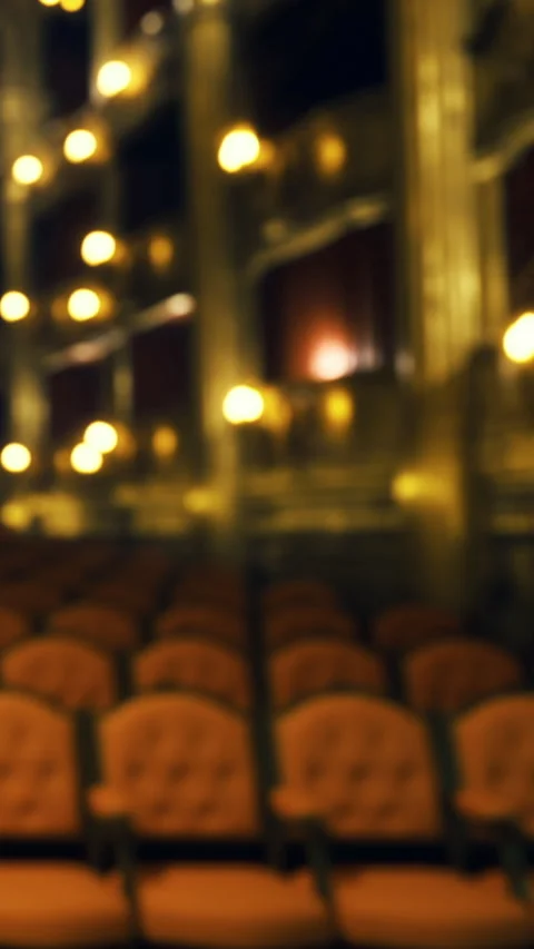 Seating area in an ornate theater with dim lighting and decorative elements Stock Footage 331764396