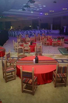 Seating arrangement with wicker stools Stock Photos