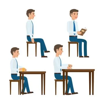 Seating Office Worker Vector Templates Set Stock Illustration