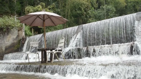 Seating in waterfall ,relax time at Mae Kampong waterfall in Chiang Mai, Thailan Stock Footage 90416601