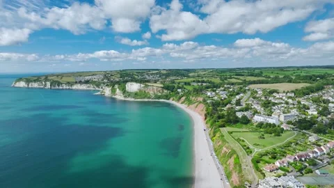 Seaton Beach and White Cliff from a drone, Jurassic Coast, Seaton, Devon, UK Video stock 278496002