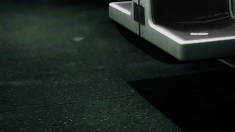 Seats in a train interior with a focus on the floor and empty space Stock Footage 340228166