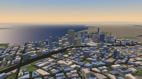 Seattle 3D isometric city skyline building blocks map animation afternoon Stock-Footage 342318531