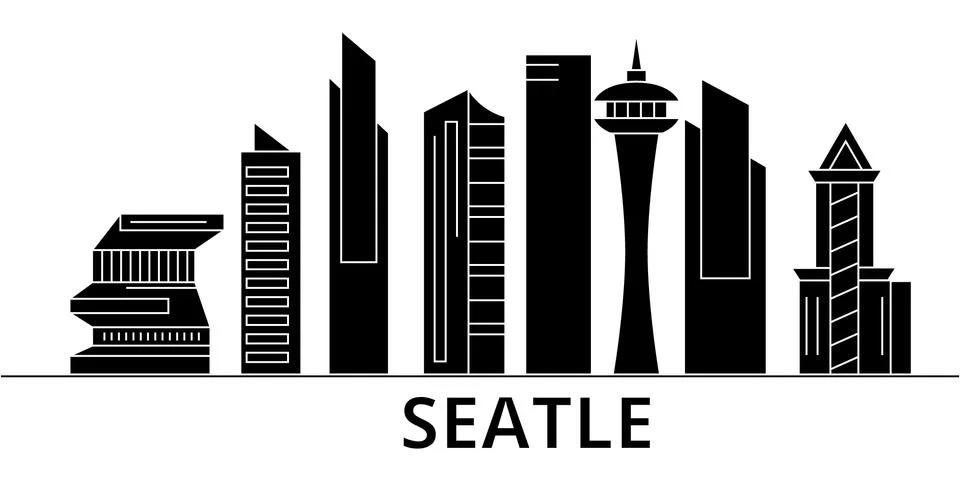 Seattle architecture vector city skyline, travel cityscape with landmarks Stock Illustration