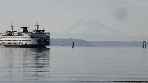 Seattle-Bainbridge Ferry Approaching Stock Footage 86757936