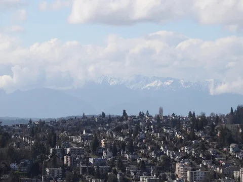 SEATTLE CLOUDS MOVING OVER VILLAGE LANDSCAPE TIMELAPSE Stock Footage 77804226