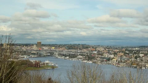 Seattle Clouds Time Lapse, Lake Union Stock Footage